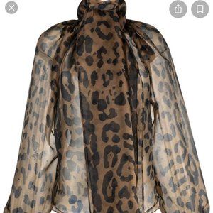 ATU BODY COUTURE leopard-print pussy-bow sheer blouse (BRAND NEW)